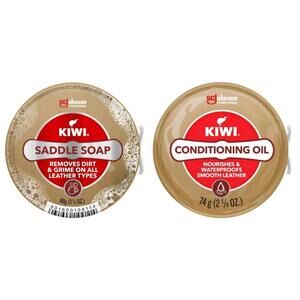 Kiwi Shoe Saddle Soap 3.13oz + Conditioning Oil 2.6oz Leather Care Dented Tins